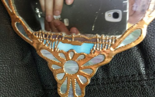 Elegant Large Stain Glass hand made hanging hand mirror - swans- 6