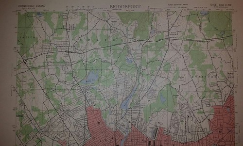 1940's Army topographic map (like USGS) Bridgeport Connecticut -Sheet 6366 II NW