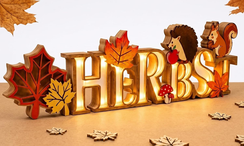 Herbst Deko, Hölz Herbst Beleuchtung Dekoration Holz Schriftzug