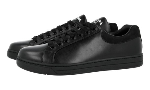 AUTH LUXURY PRADA SNEAKERS SHOES 4E3484 BLACK LEATHER NEW | eBay