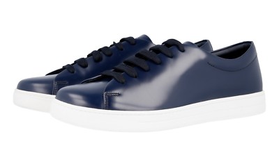 LUXURY PRADA SNEAKERS SHOES 4E2996 BLUE LEATHER NEW US 8 EU 41 41,5