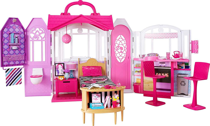 Barbie Doll House, Glam Getaway Portable House Playset Carry Handle Accessories