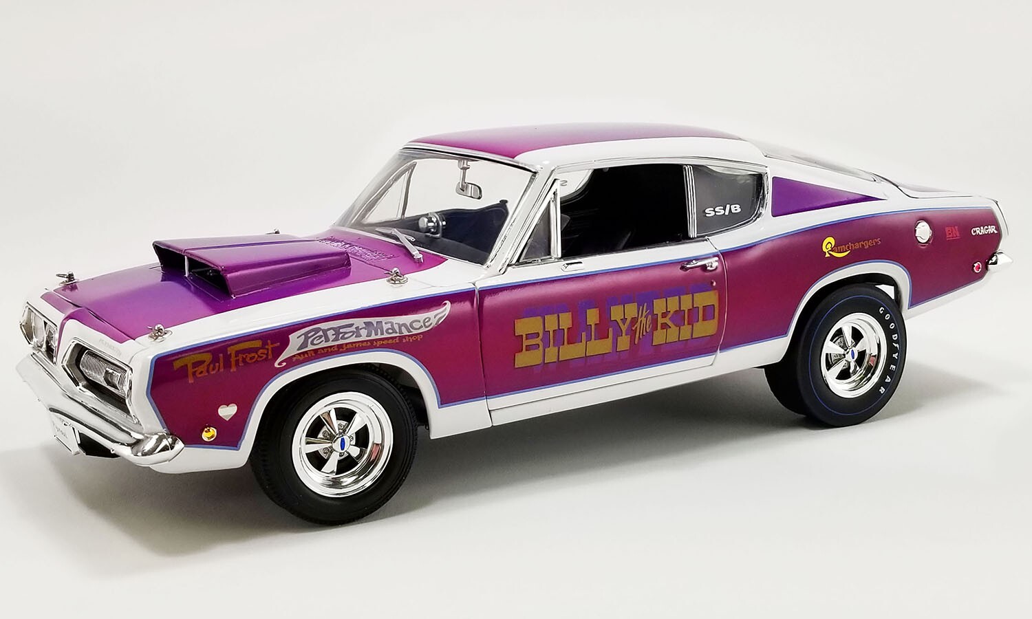 PLYMOUTH BARRACUDA 1/18スケール BILLY THE KID 1968 PLYMOUTH BARRACUDA PURPLE & WHITE 1:18