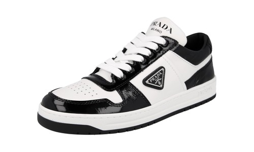 PRADA Leather Downtown Sneakers - 1E792M - Black White - NEW