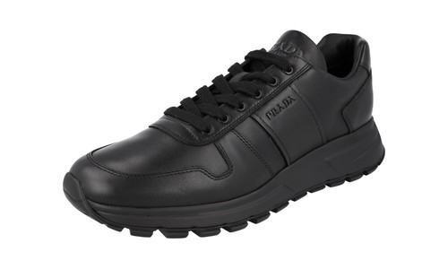 PRADA Leather Prax01 Sneakers - 4E3581 - Solid Black - NEW