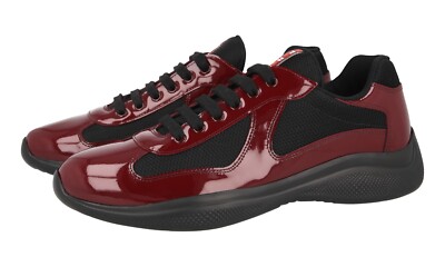 PRADA AMERICAS CUP SNEAKERS SHOES 4E3400 BORDEAUX LEATHER NEW US 8 EU 41 41,5