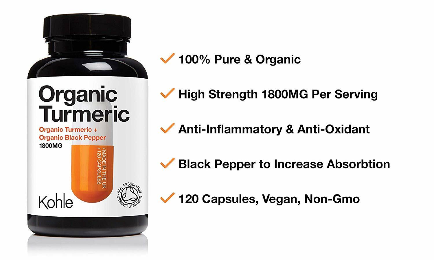 Organic 95% Turmeric Curcumin MAX STRENGTH 1800 MG,120 Capsules for Inflammation