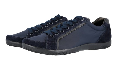 スニーカー PRADA Navy blue leather sneakers (2EE427FG000MN0 F0216) PRADA SNEAKERS SHOES NAVY BLUE BLACK LEATHER NYLON RED