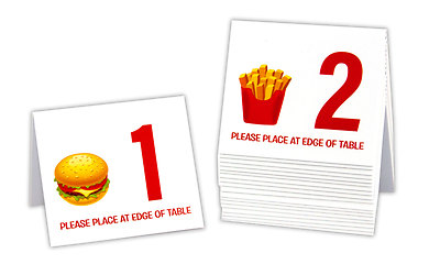 Restaurant Table Numbers 1-20 ''Burger & Fries'' Tent Style, Free shipping