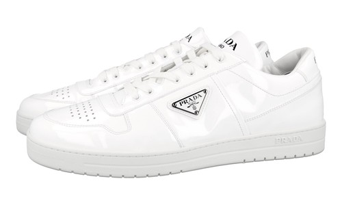 PRADA DOWNTOWN SNEAKERS SHOES 2EE364 WHITE PATENT LEATHER