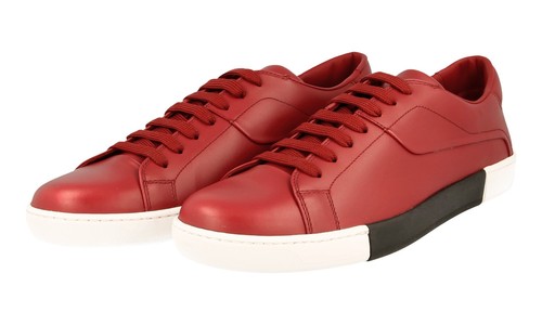 AUTHENTIC PRADA SNEAKERS VITELLO GOLF SHOES 4E2962 RED NEW