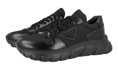 PRADA PRAX01 CHUNKY SNEAKERS SHOES 2EE366 BLACK LEATHER NEW