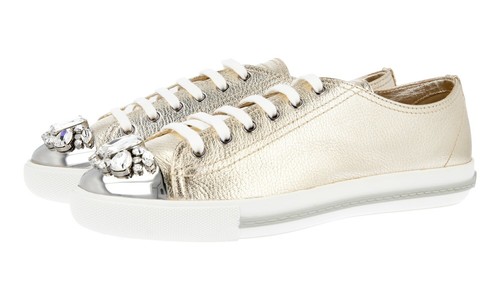 靴 miu AUTH MIU MIU BY PRADA SNEAKERS SHOES 5E8557 LEATHER NEW US