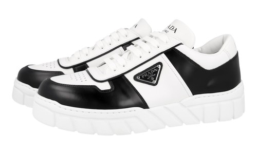 PRADA SNEAKERS SHOES 2EE378 WHITE LEATHER LOGO PLAQUE NEW | eBay