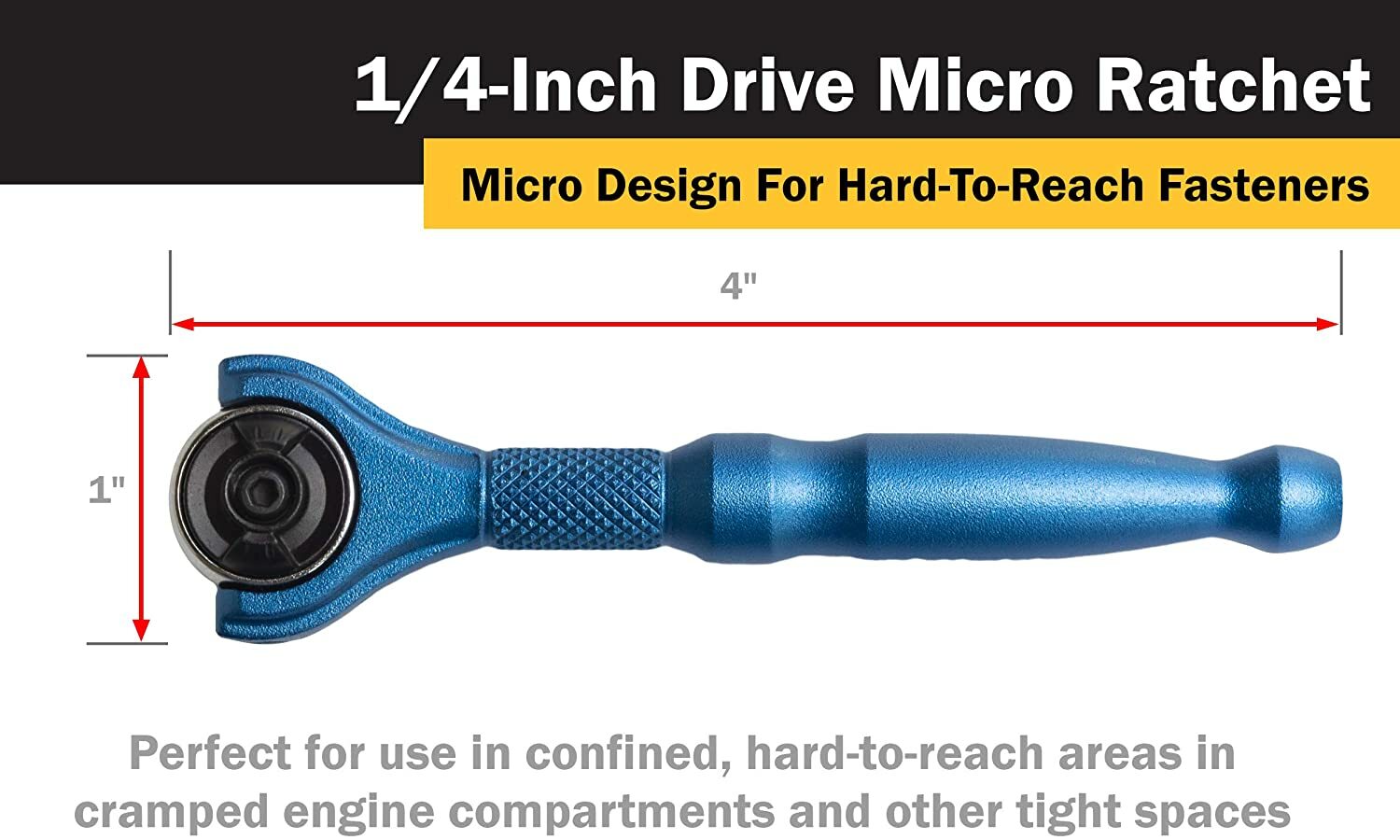 Titan 11316 1/4-Inch Drive x 4-Inch 90-Tooth Swivel Head Micro Ratchet