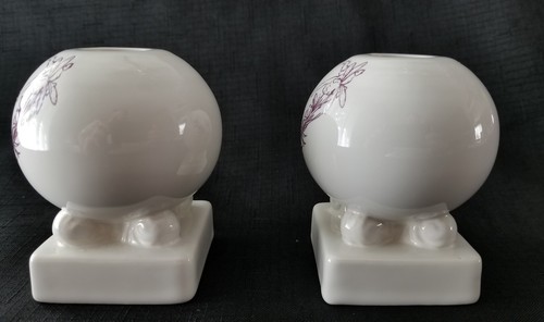 Vtg Pair Fiesta White Sugar Plum Fairy Round Bulb Candle Holders -HTF Fiestaware