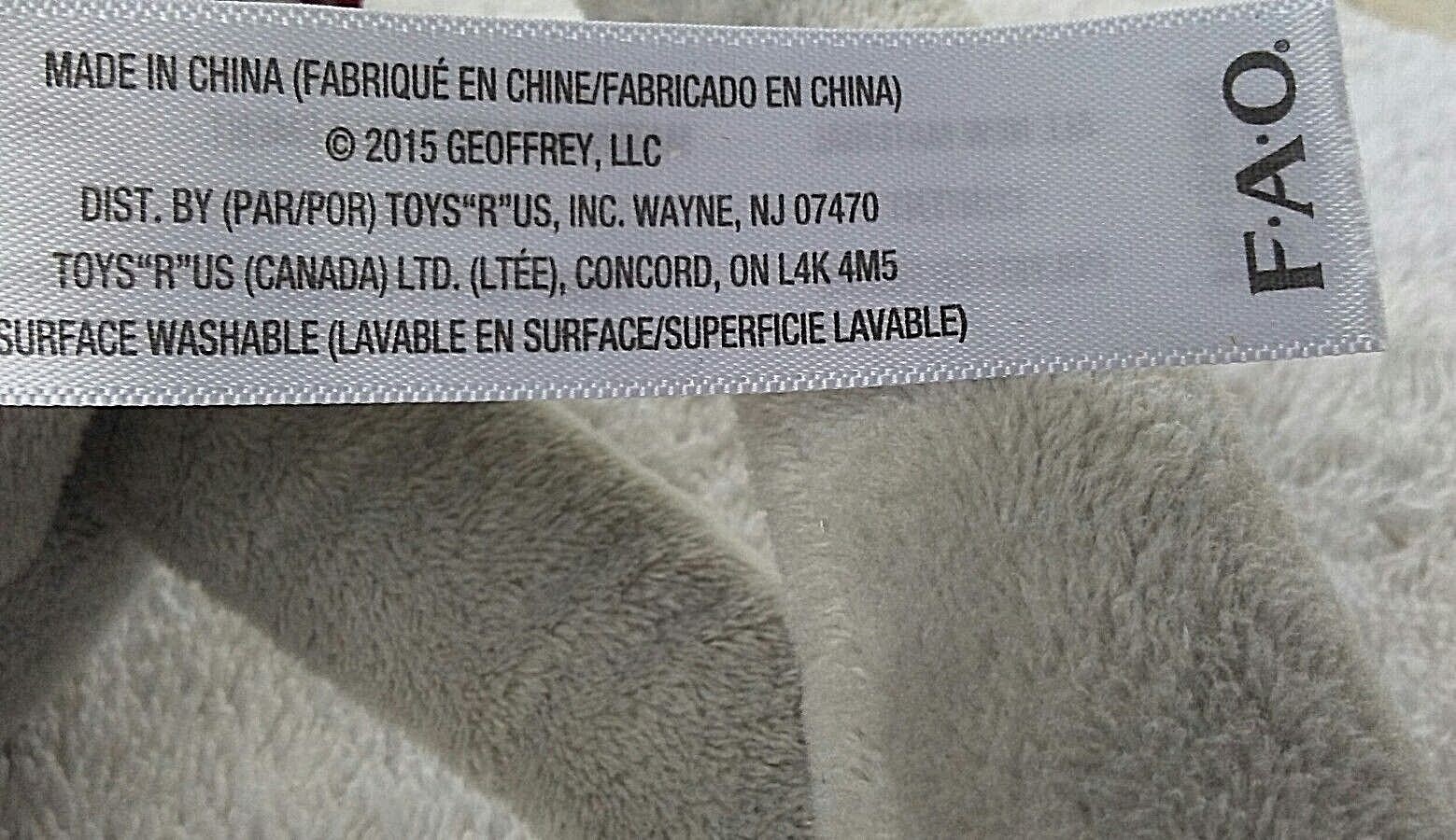 Plush FAO Schwarz Elephant NWT Light Grey Color with Adjustable Arms and Legs