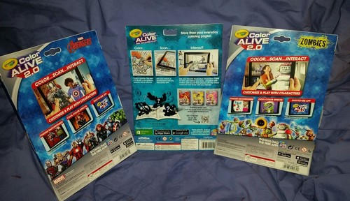 3 Crayola Color Alive Books+Crayons: Zombies, Avengers, Skylanders-Use w/App-NEW