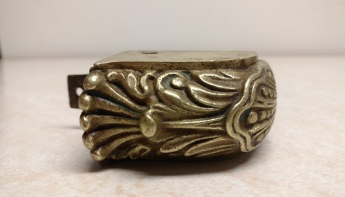 Antique Solid Brass Caster & Ornate Toe Cap Conch & Pearl 3 1/2