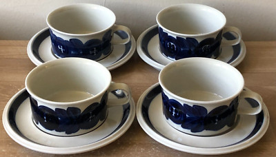 Arabia Finland Anemone Blue Set of 4 Cups & Saucers
