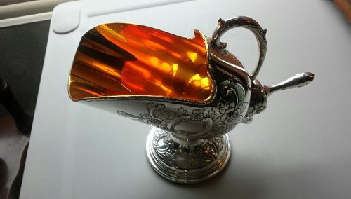 Silver Plated Raised Floral Design Scuttle Open Salt Cellar with Scoop