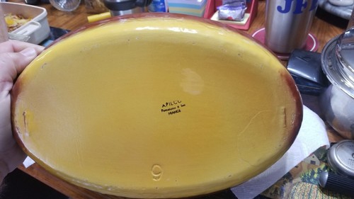 Apilco France Whiteware Gold tone Oval #6 Serving Platter Dish Tray 12 x 8 inch