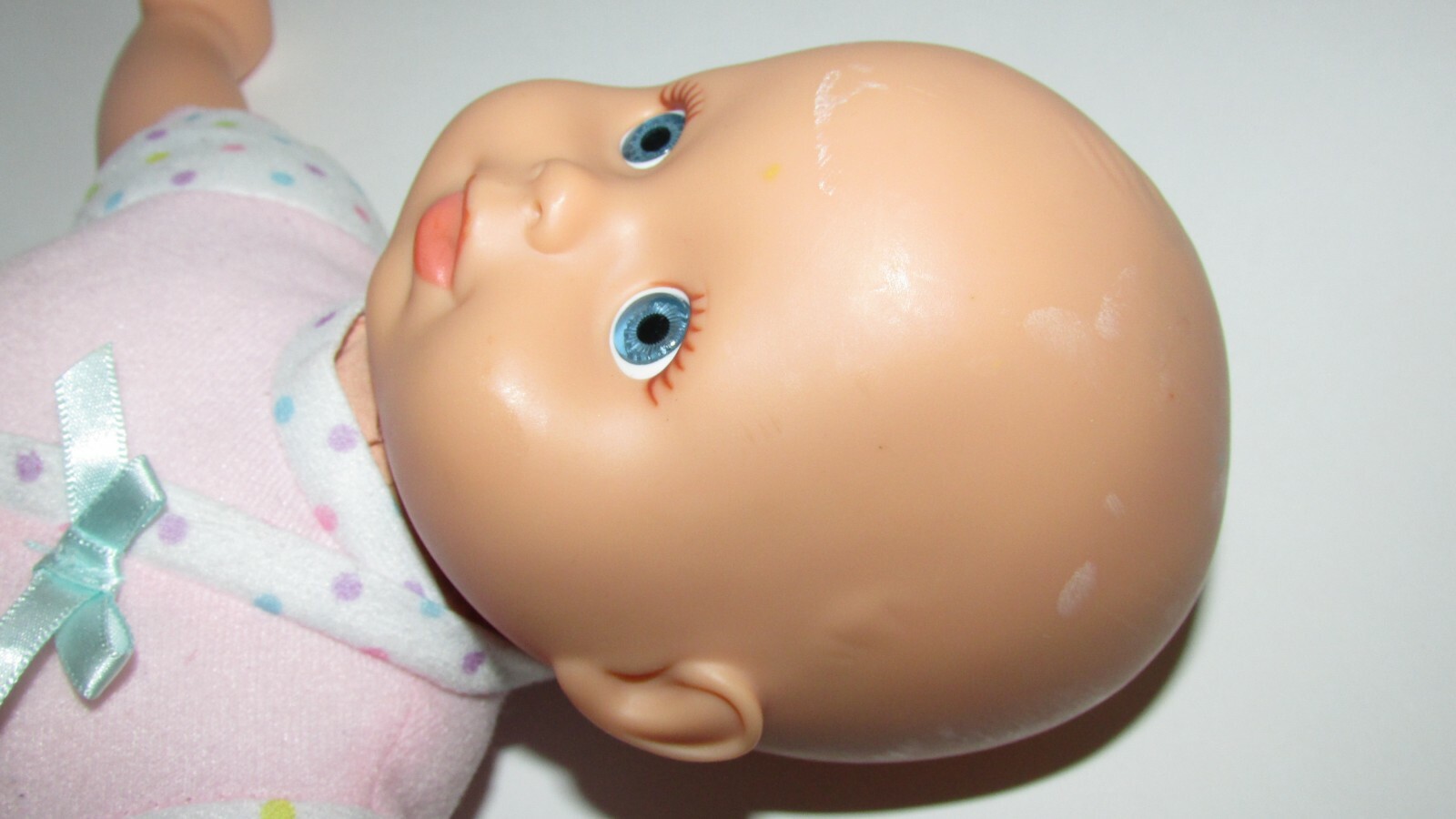 Fisher Price Baby So New Doll Little Mommy pink dots blue eyes USED