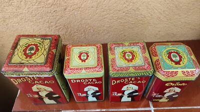 BOITES EN TÔLE ANCIEN LOT de 4 H.14,5-13-12-12cm "DROSTE" Hollandais VINTAGE TBE