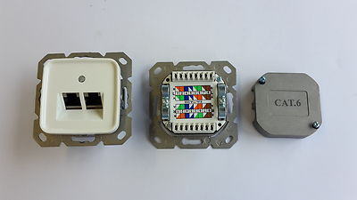CAT6e Netzwerkdose 2xRJ45 mit Zentralscheibe passend für Busch Jäger Reflex SI