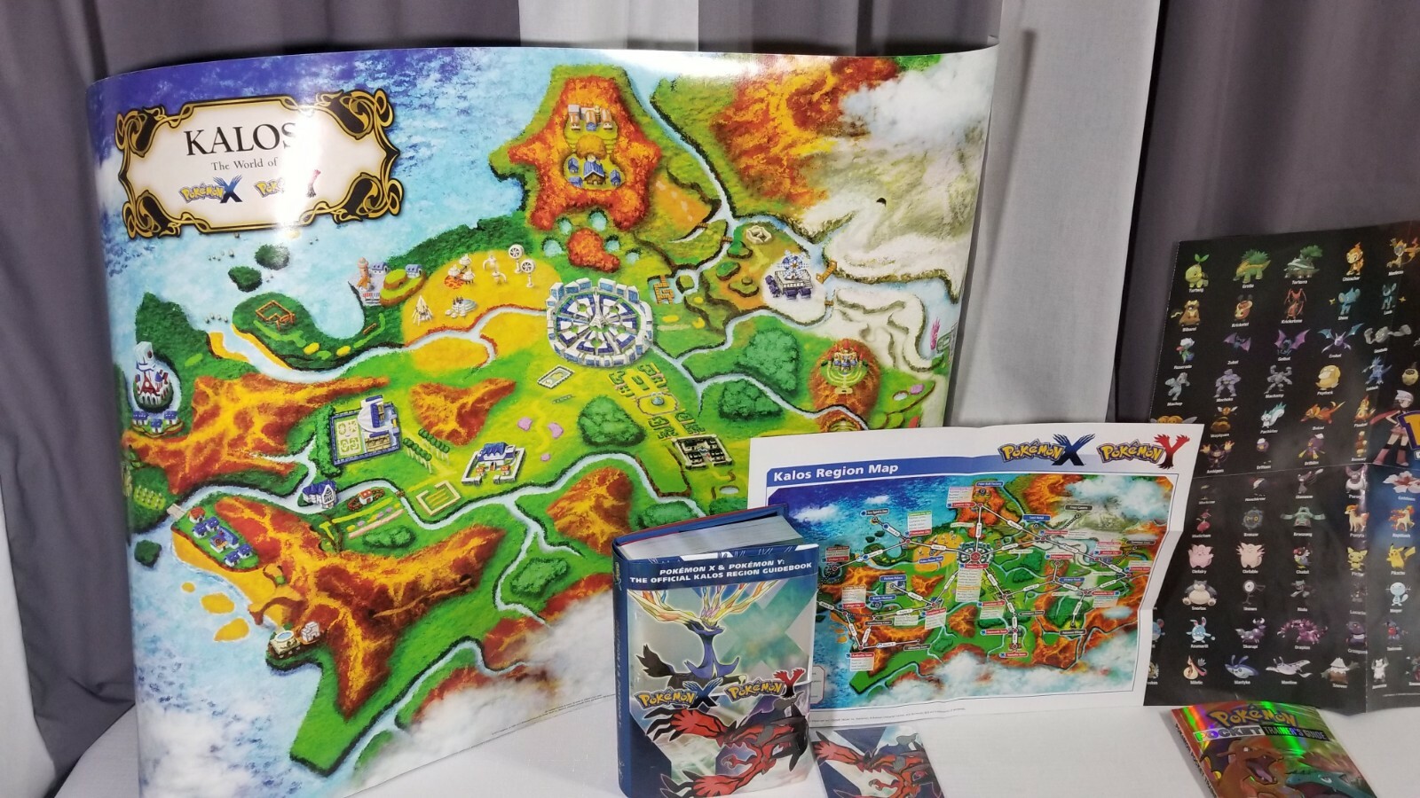 Huge POKEMON X Y Strategy Game Player’s Guides Pokedex Posters Lot Nintendo Book