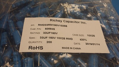 (5PC) ALUMINIUM ELECTROLYTIC CAPACITOR 47uF 100V 20% AXIAL ROHS RMD47RM100V1021B