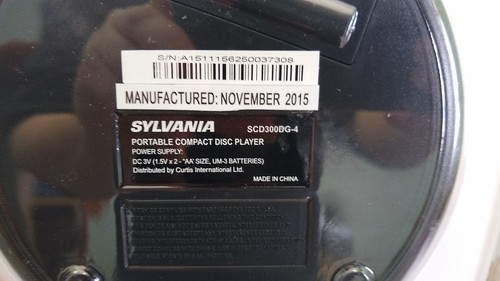 Sylvania Personal CD Player with Earbuds SCD300DG-4 Walkman Discman CD-R CD-RW