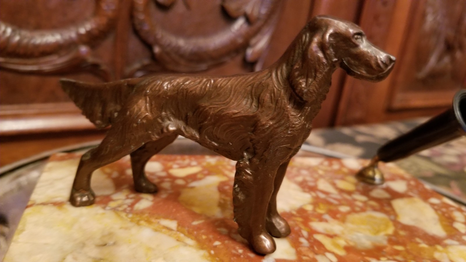 Vintage Irish Setter Dog Pen Holder on Marble Base - Office. Mid Century. NICE!