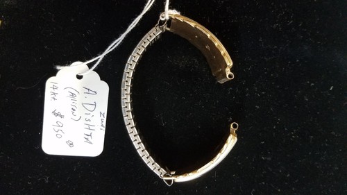 Zuni 14Kt Gold Turquoise, Onyx, Rug Pattern Inlay watch band. A. Dishta