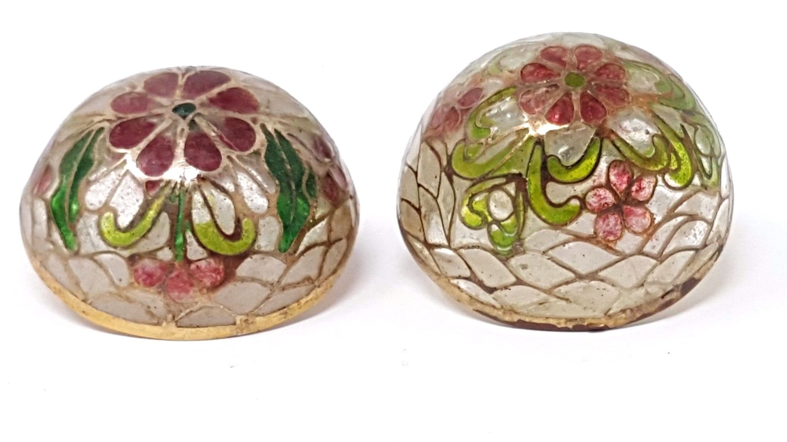 Vintage CHINESE PLIQUE A JOUR ENAMEL Round Pierced earrings