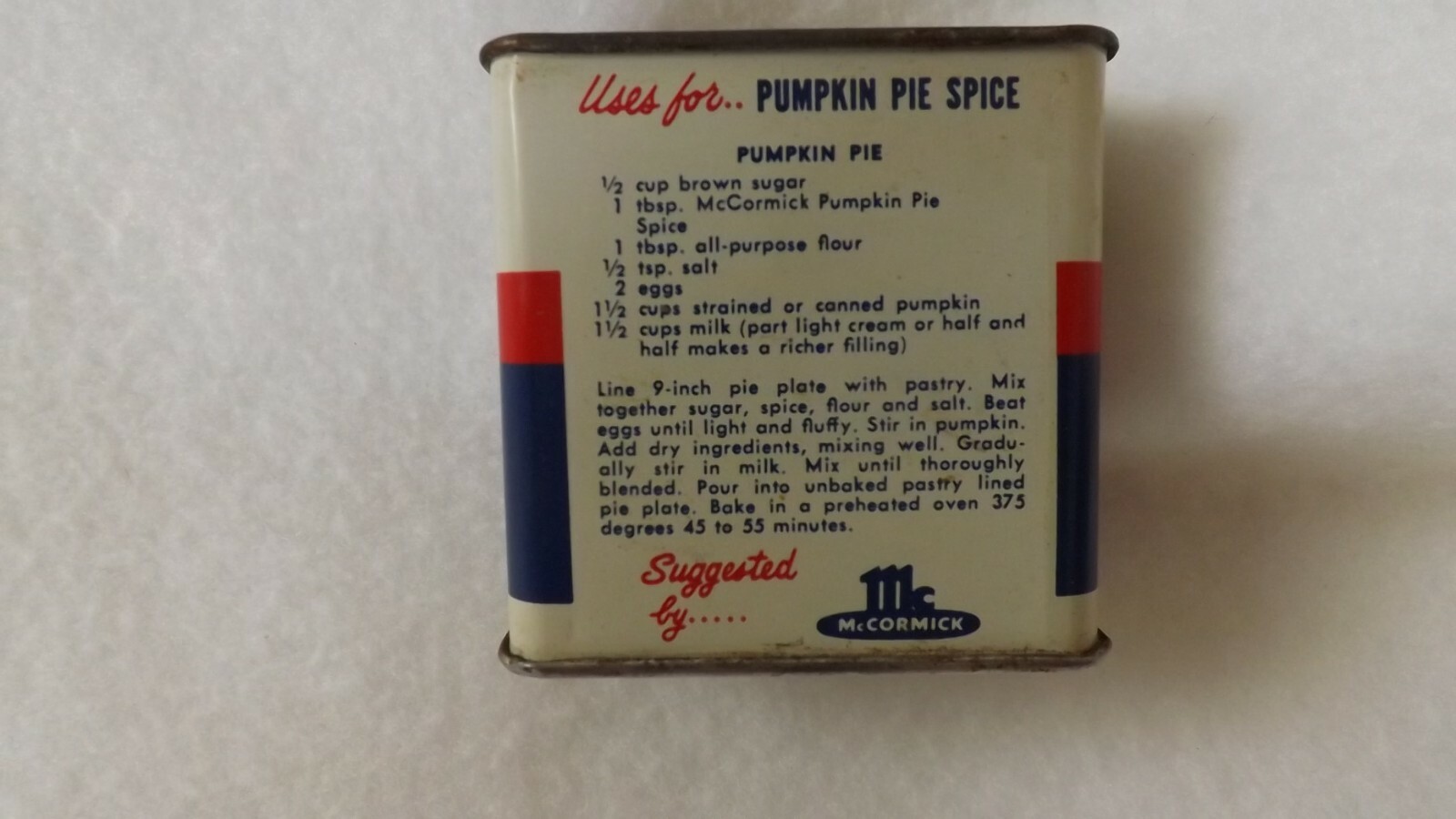 NICE Old McCormick Pumpkin Pie Spice tin
