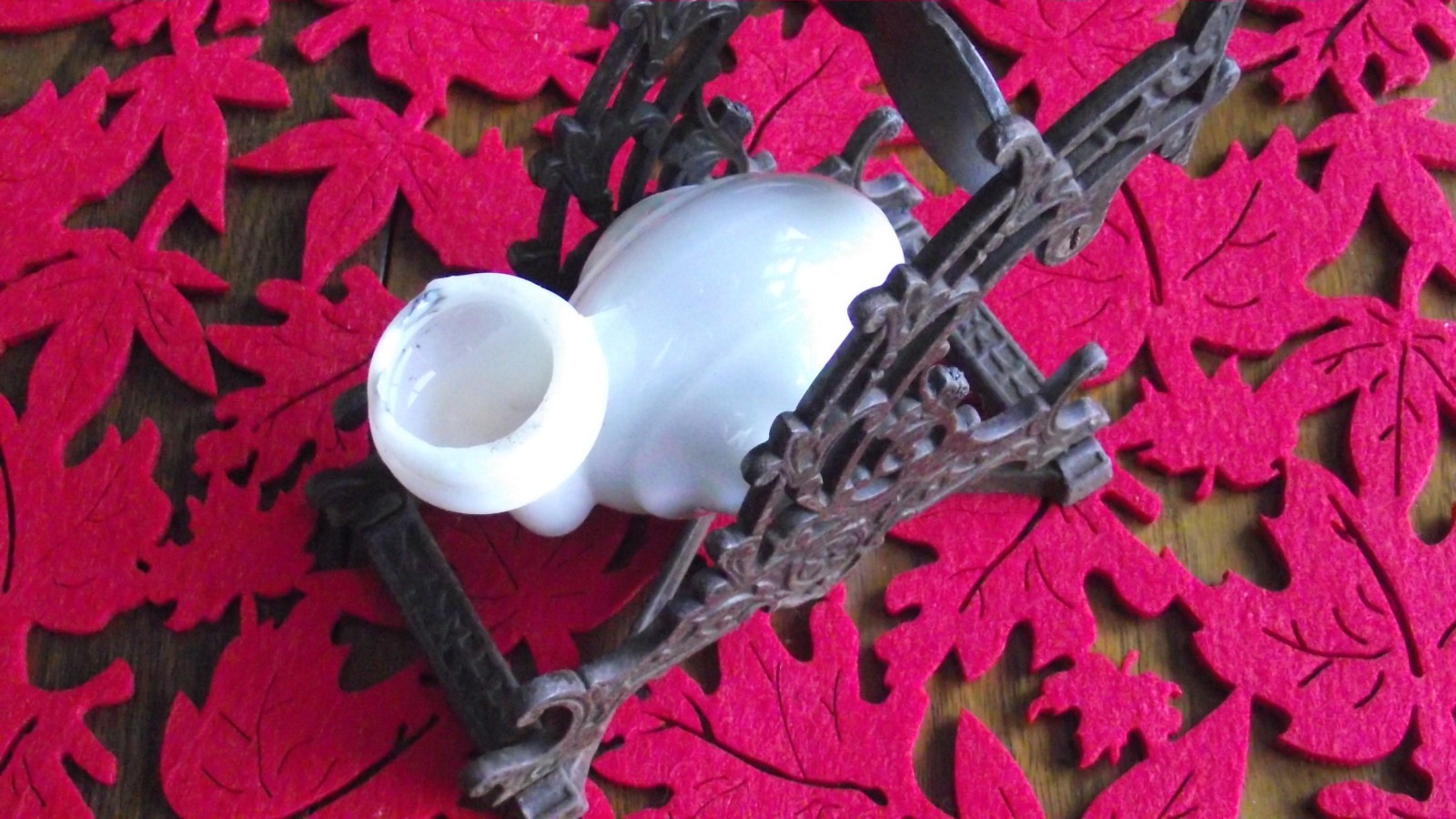 Antique Milk Glass “Snail” Inkwell/Pen Rest, Rare & Stunning