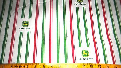 John Deer Cotton Flannel fabric Candy Stripes & JD Logo Allover BTY