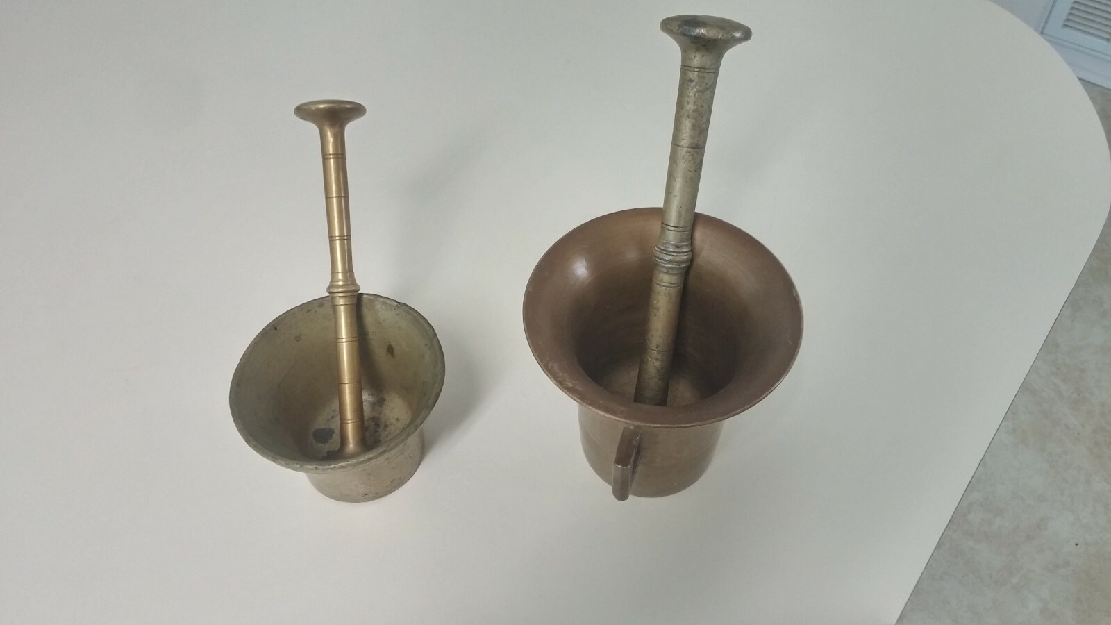 Pair Very Old Heavy Brass Mortar and Pestle Apothecary Herbalist Antique BIN OBO