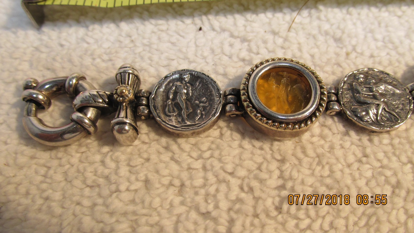 Flli Menegatti Solid 925 Sterling Silver and 18K Gold Venetian Glass Bracelet