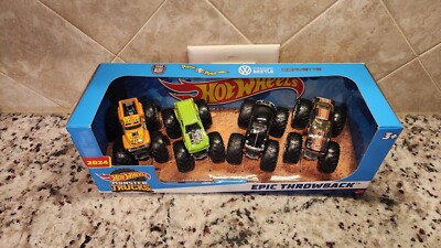  2024 HOT WHEELS  MONSTER TRUCKS ''EPIC  THROWBACK '' 4 PACK 1:64 SCALE 