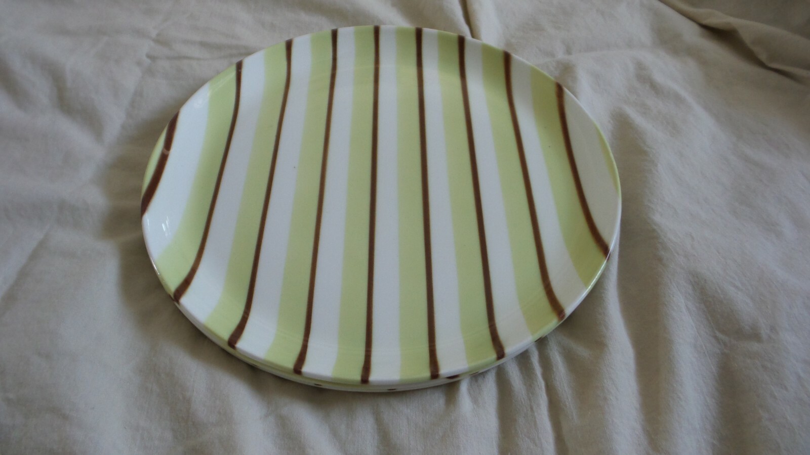 Vintage W. S. George GREEN AND BROWN Stripe 3 Dinner Plates  1904-1954