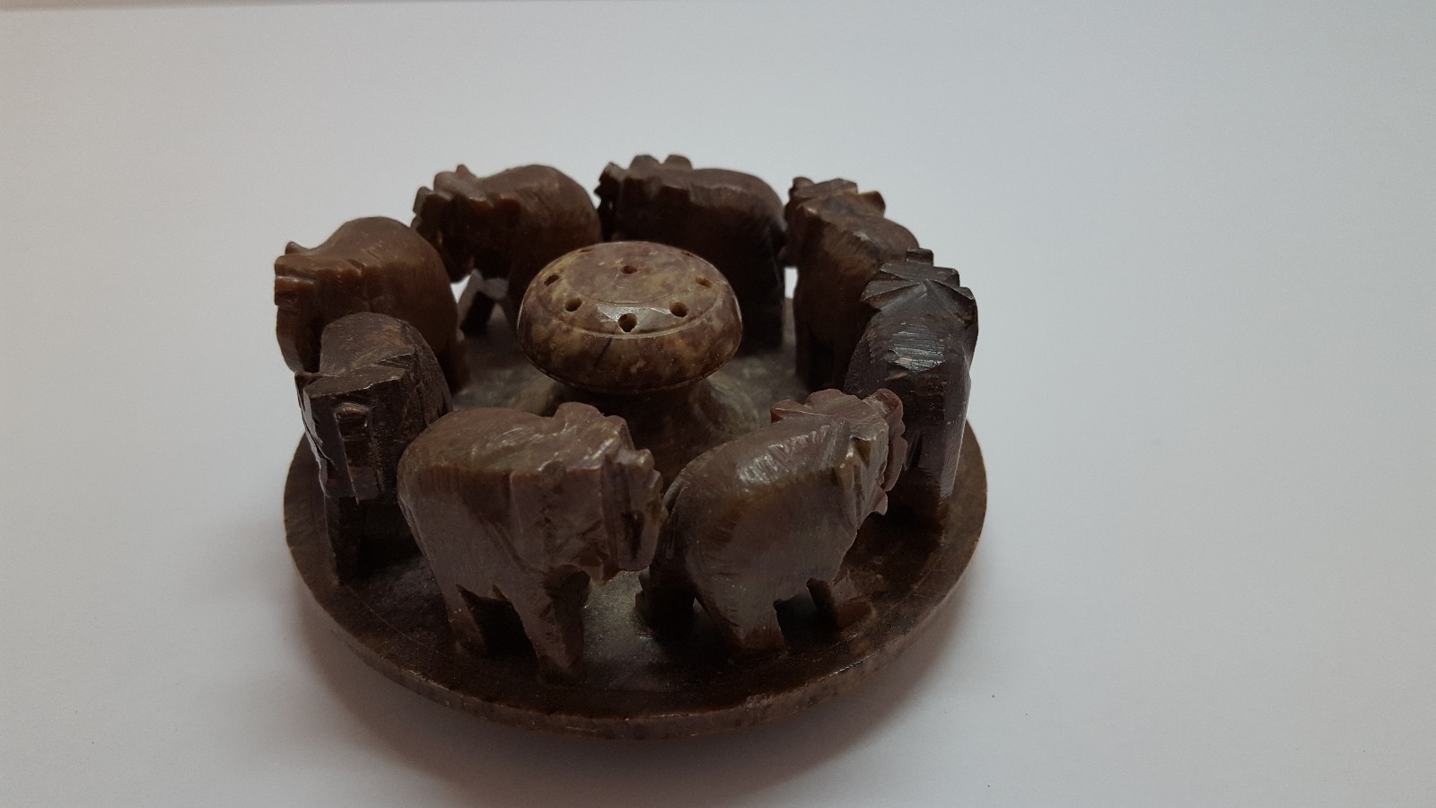 ROUND CARVED ELEPHANTS INCENSE HOLDER/BURNER