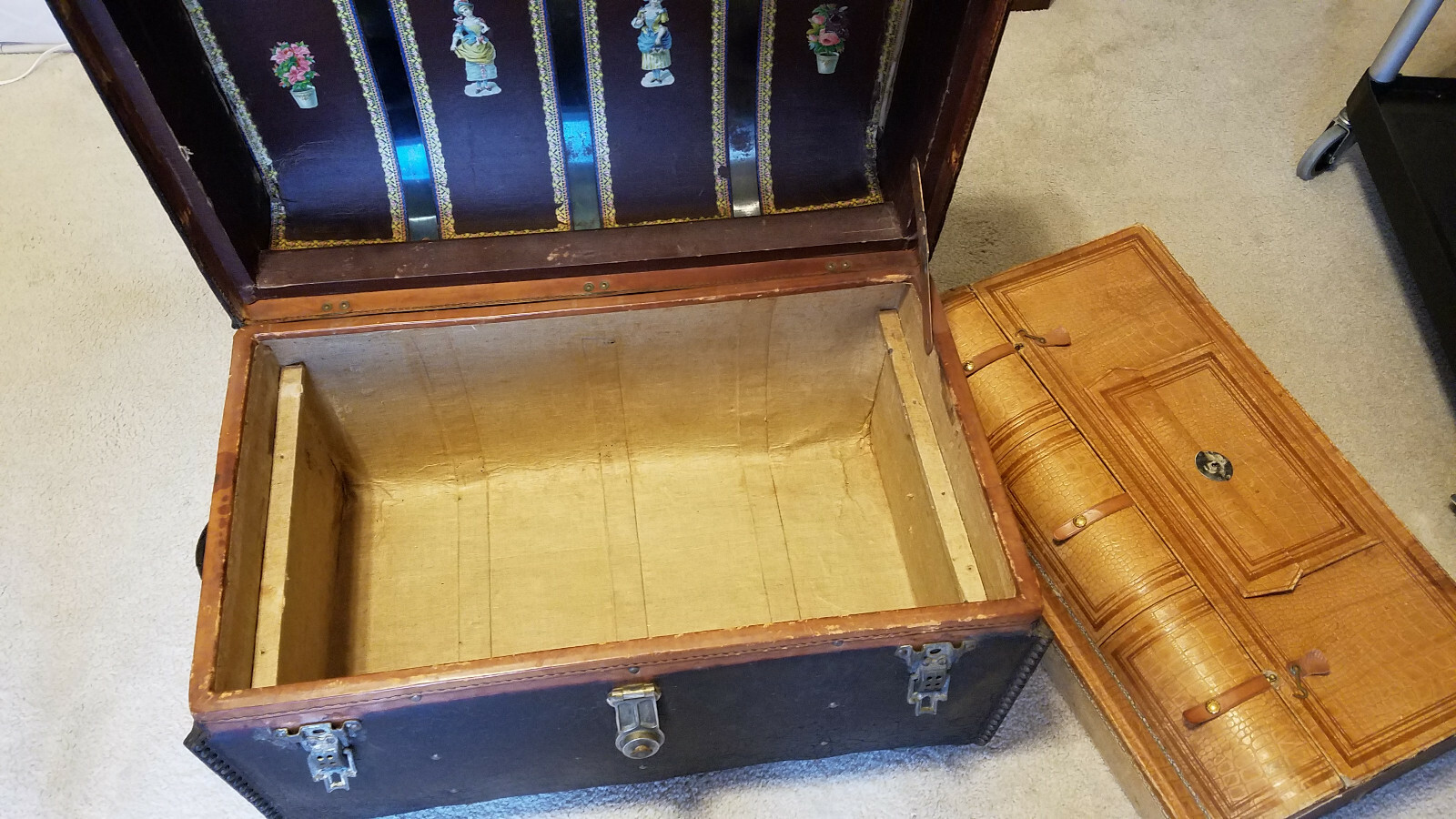Antique leather dome top M. M. Secor steamer trunk