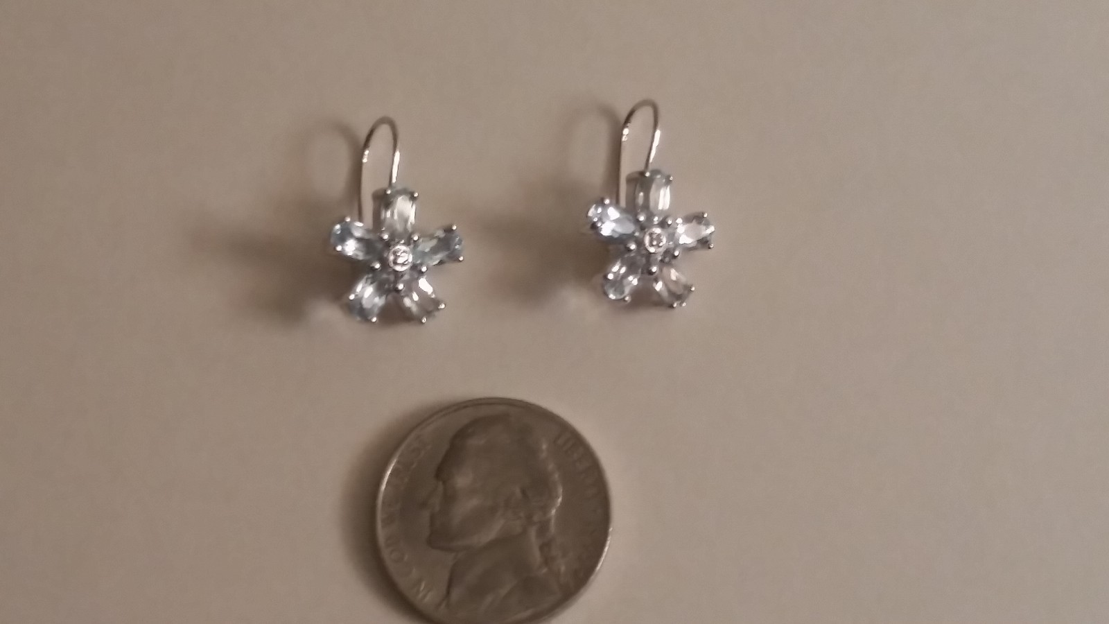 Brand New Petite Drop Earrings With Topaz and a Small Diamond In Each Earring