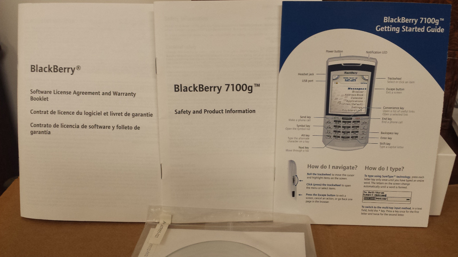 Blackberry 7100g Cellphone Manual, Desktop Software, & Getting Started Guide
