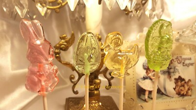 Easter Clear Toy Candy, Barley Lollipops - 5 Lollipops