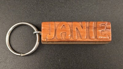 Keychain JANIE Personalized Custom Name Fob Wood Key Ring Unique Gift Idea