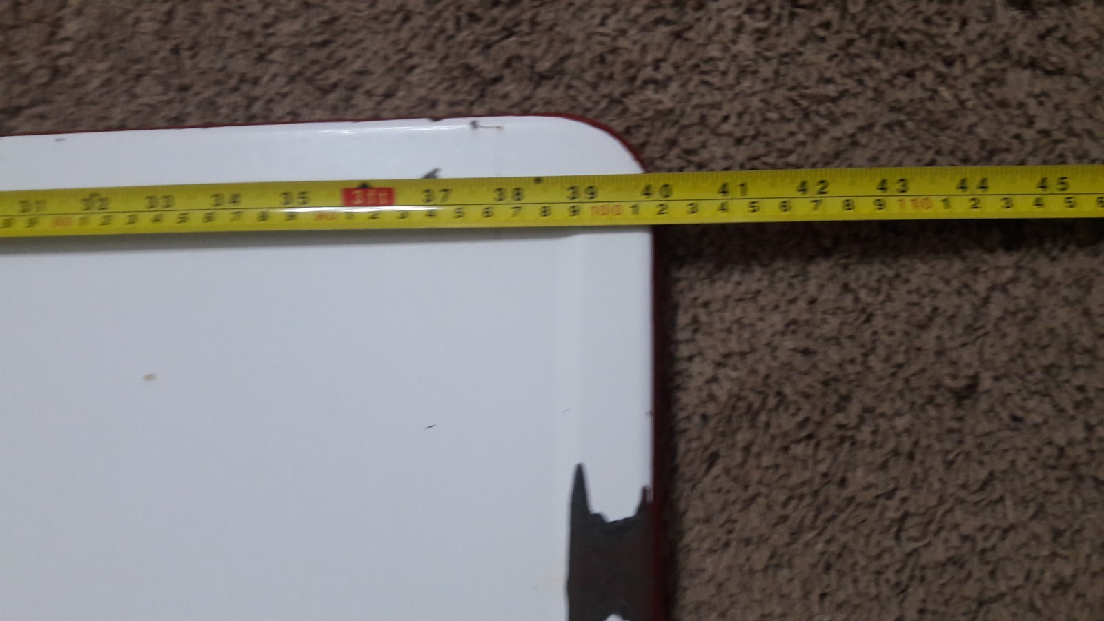 Porcelain Enamel Hoosier Table Top White Red Edge 40X25