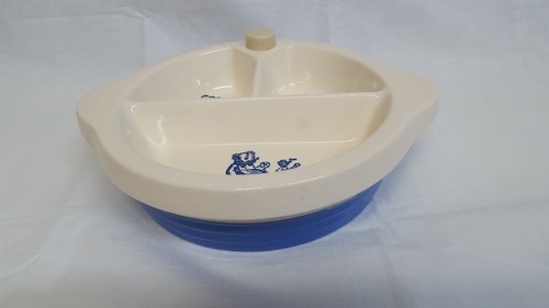 Vintage Divided Warming Baby Feeding Dish Ceramic Excello With Plug Delft Blue